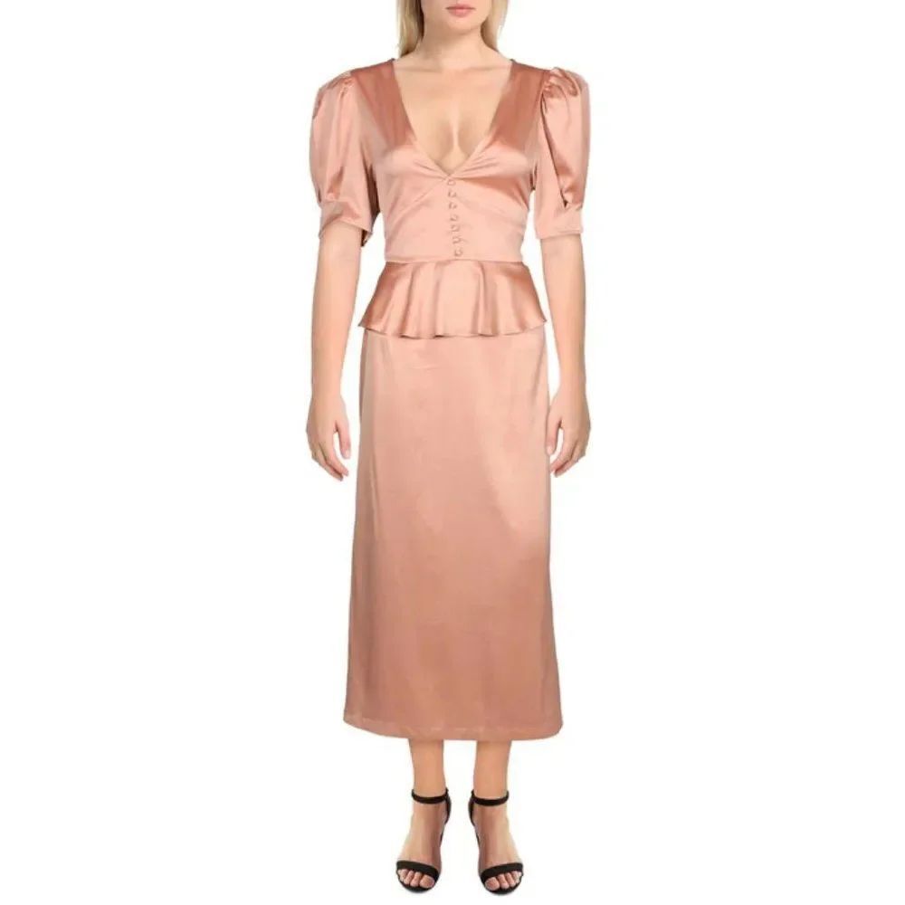 NEW! Danielle Bernstein Solid Puff-Sleeve Midi Dress size 4